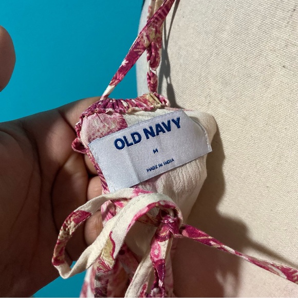 E Old Navy M Pink Floral Print Smocked Waist Cold Shoulder Cutout Mini Dress - Picture 7 of 7